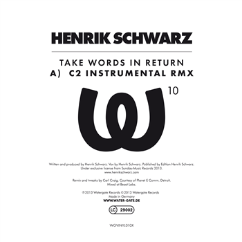 henrik schwarz - take words in return, c2 instr remix (2025 re release/ one-sided in black Innersleeves) - Watergate Records